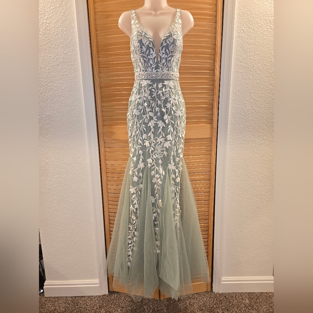 Sophisticated Lace Embellished Evening Dress